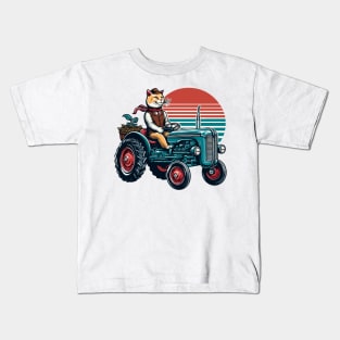 Funny Cat Driving A Tractor Kids T-Shirt